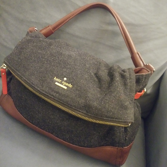 Grey Kate Spade Purse w/burnt orange strap - Picture 4 of 5